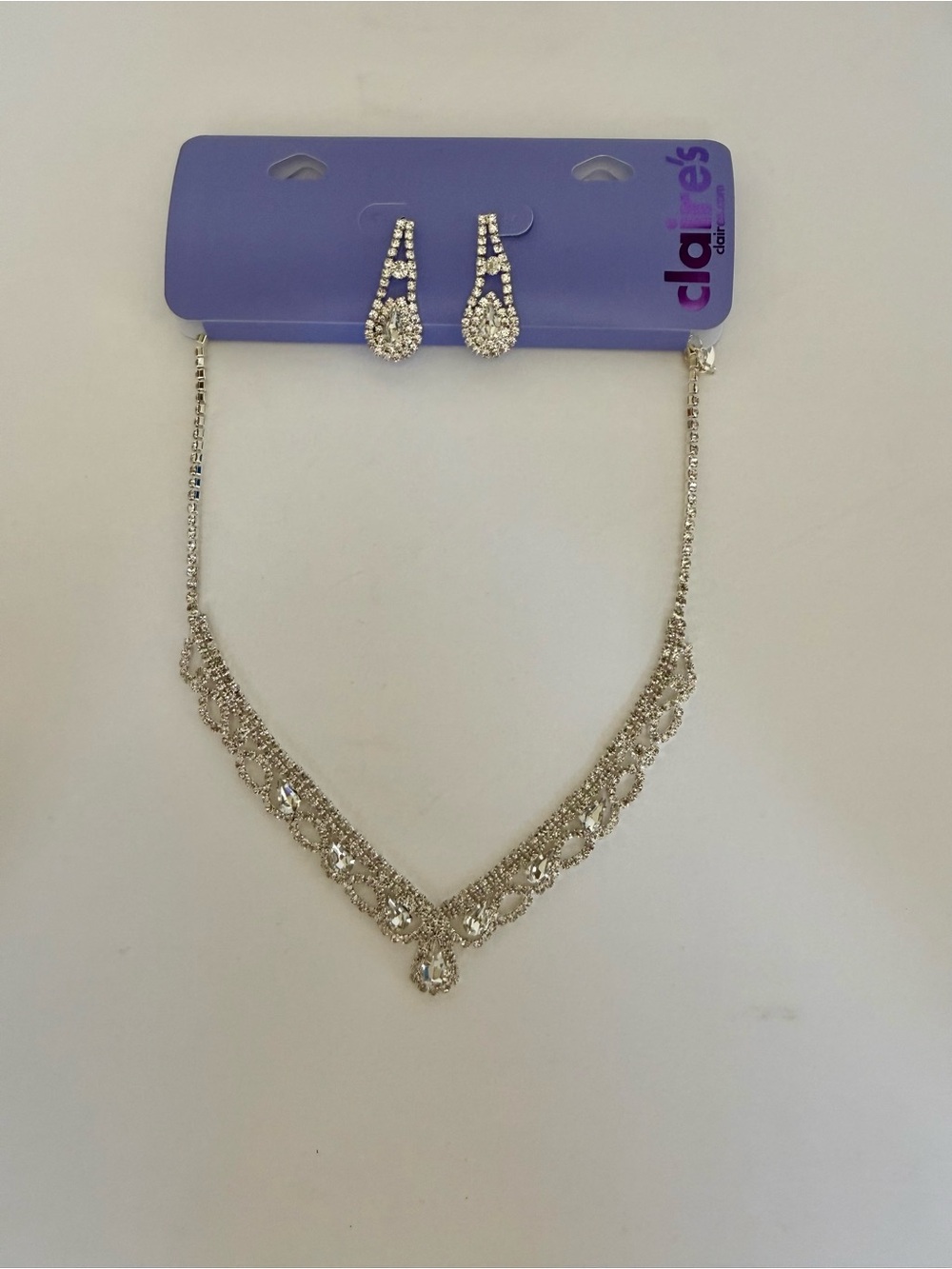Claire's Silver Rhinestone Teardrop Necklace & Earrings Set